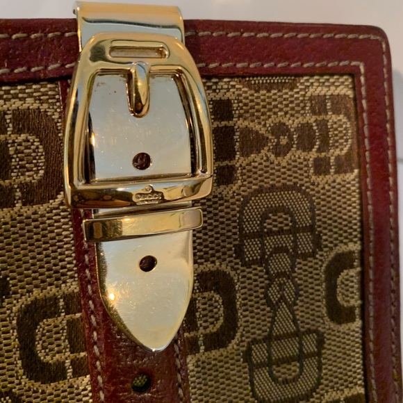 AUTH Gucci Brown Red Horsebit Monogram Wallet - Picture 7 of 10